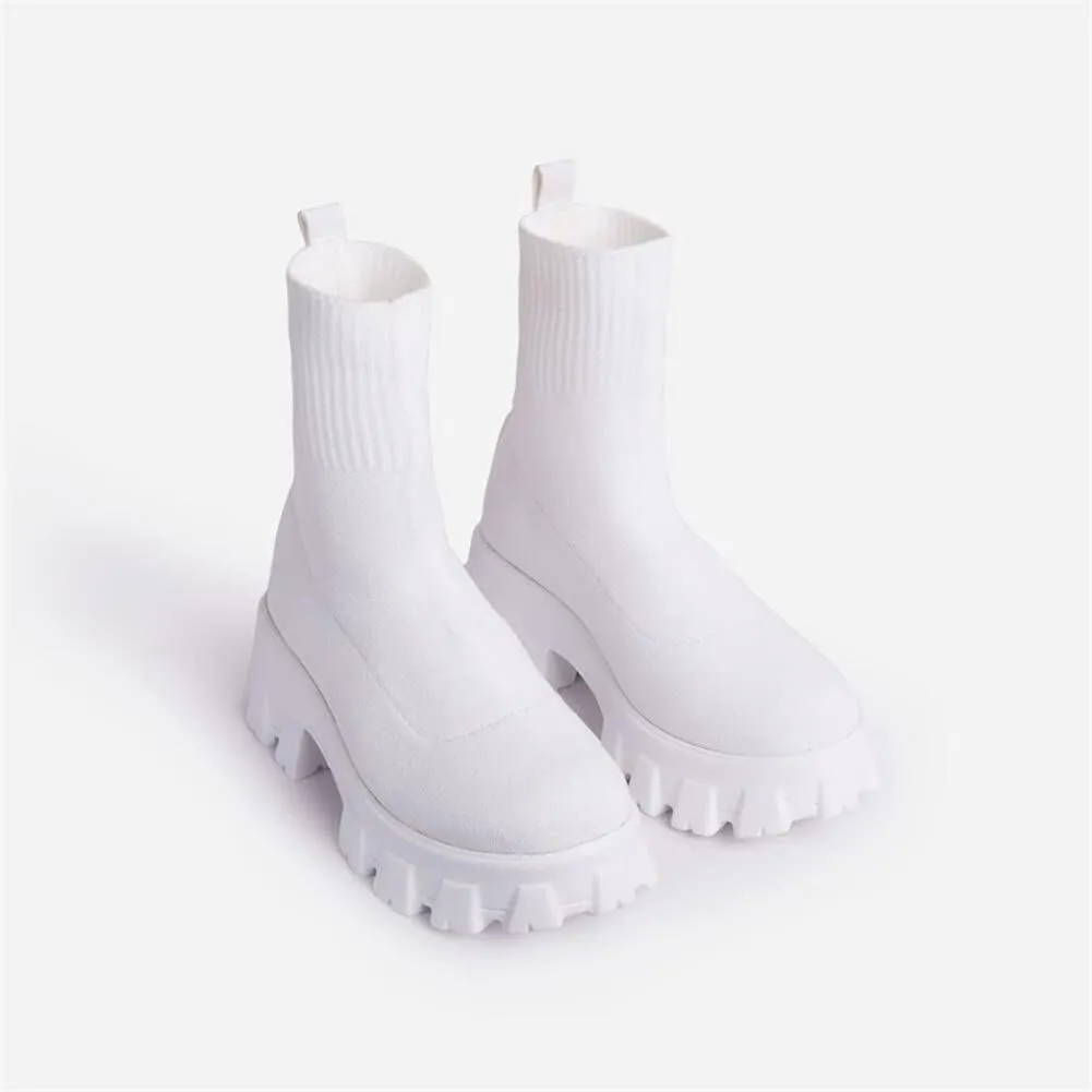 keleimusi Womens Fit Ankle Chelsea Sock Boots Platform Sole Chunky Heeled Biker Booties