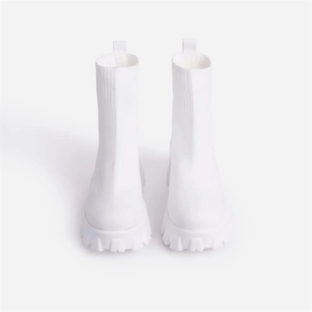 keleimusi Womens Fit Ankle Chelsea Sock Boots Platform Sole Chunky Heeled Biker Booties