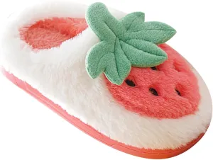 Kids Cute Strawberry 𝐌ushroom Slippers Soft Bottom Comfort Slippers Fleece Plush Warm Cozy Outdoor Tween Shoes