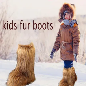 Kids Fur Boots Furry Boots for Girls Warm Faux Fur Snow Boots for Kids,Mid-Calf Flat