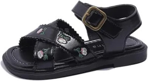 Kids Platform Sandals Open Toe Embroidered Buckle Casual Shoes Ankle Strap Close Back Summer Flat Sandal For Boy