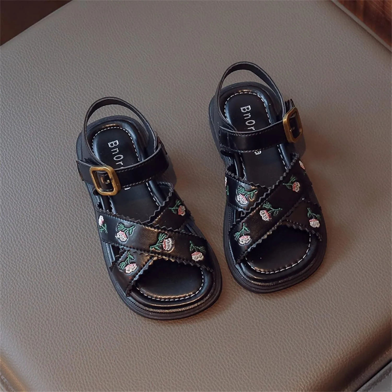 Kids Platform Sandals Open Toe Embroidered Buckle Casual Shoes Ankle Strap Close Back Summer Flat Sandal For Boy