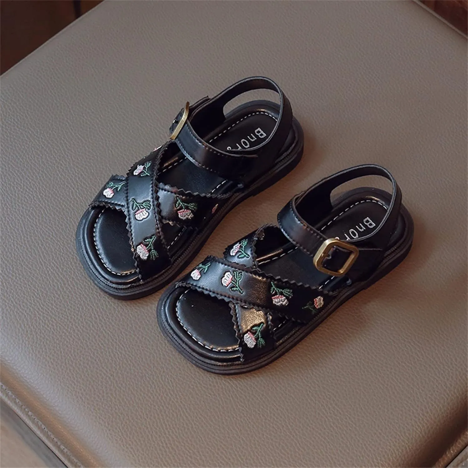 Kids Platform Sandals Open Toe Embroidered Buckle Casual Shoes Ankle Strap Close Back Summer Flat Sandal For Boy