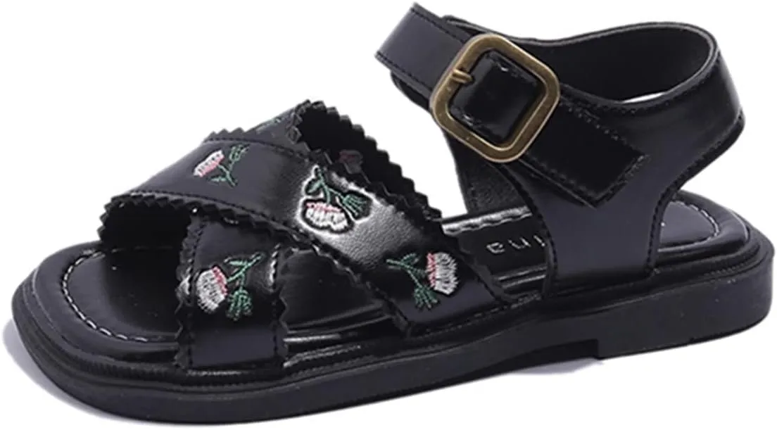Kids Platform Sandals Open Toe Embroidered Buckle Casual Shoes Ankle Strap Close Back Summer Flat Sandal For Boy