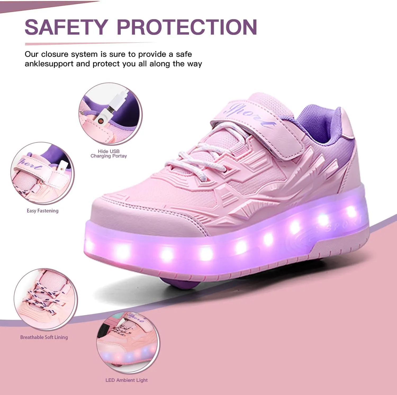 Kids Roller Skates - Roller Skate Shoes - Sneakers 2-in-1 Roller Shoes Suitable for Outdoor Sports Start The Adventure and Freedom Journey and Enjoy The Fun of Childhood