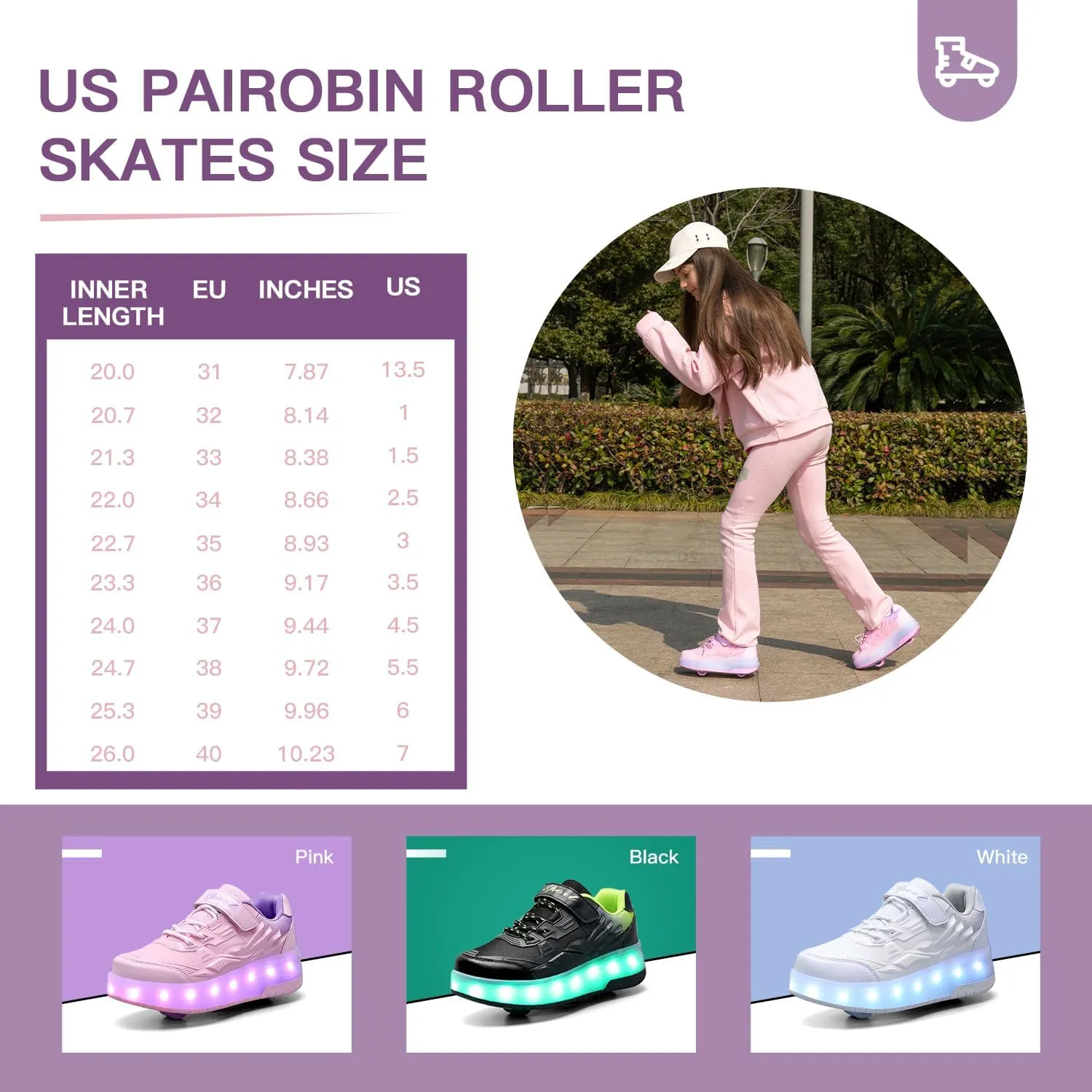 Kids Roller Skates - Roller Skate Shoes - Sneakers 2-in-1 Roller Shoes Suitable for Outdoor Sports Start The Adventure and Freedom Journey and Enjoy The Fun of Childhood