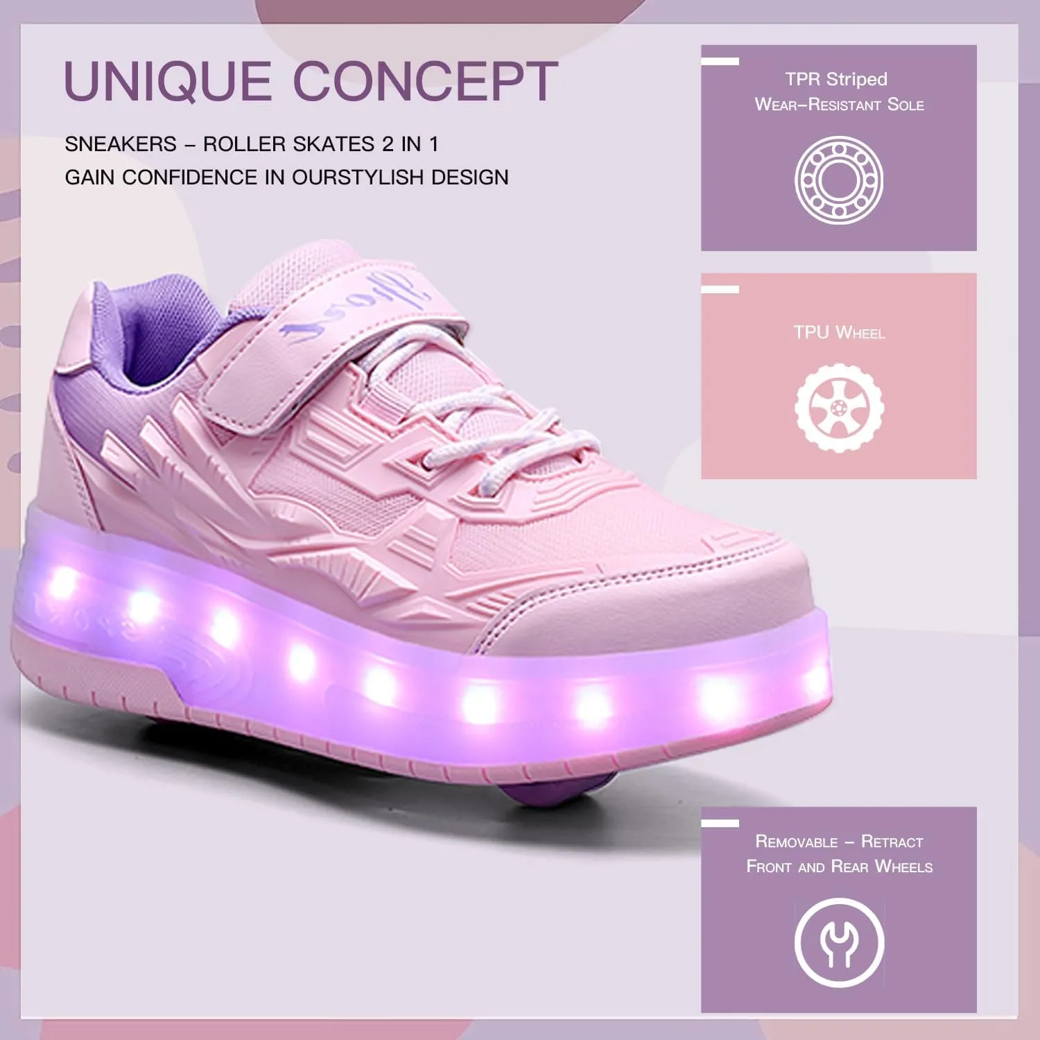 Kids Roller Skates - Roller Skate Shoes - Sneakers 2-in-1 Roller Shoes Suitable for Outdoor Sports Start The Adventure and Freedom Journey and Enjoy The Fun of Childhood