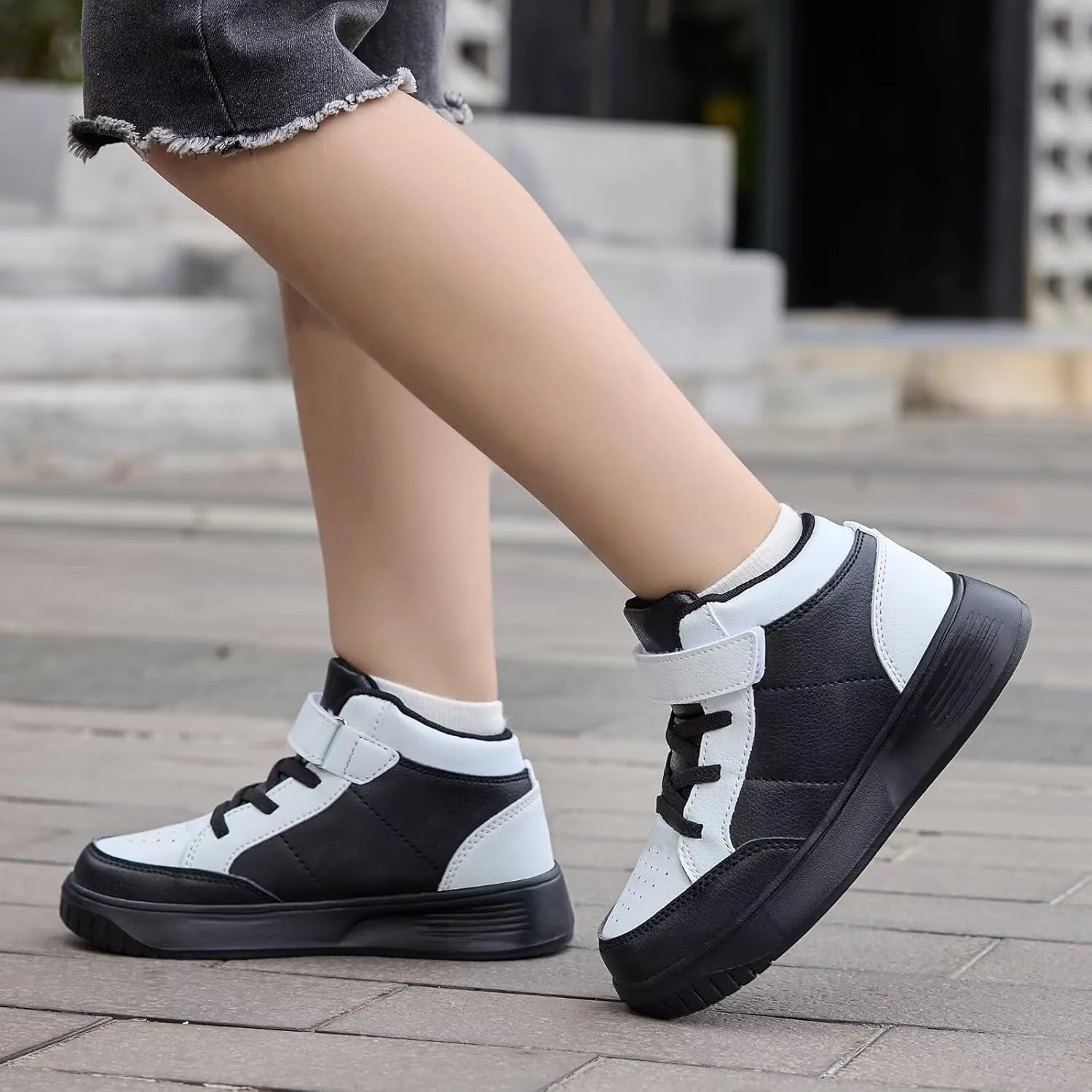 Kids Sneakers Boys Running Shoes Girls High Top Casual Lightweight Classic Adjustable Strap Sneakers