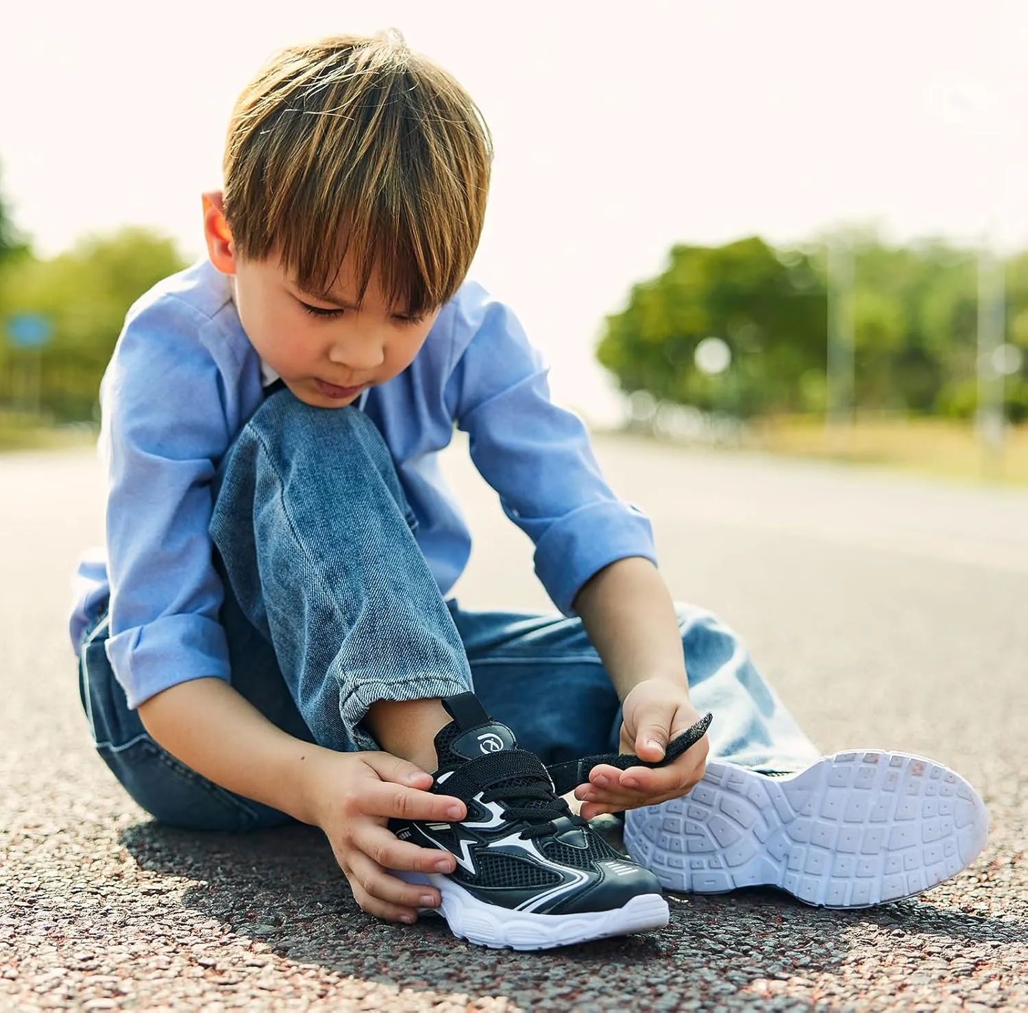 Kids Sneakers for Boys Girls Mesh Breathable Running Shoes Hook and Loop Lightweight Athletic Casual Shoes