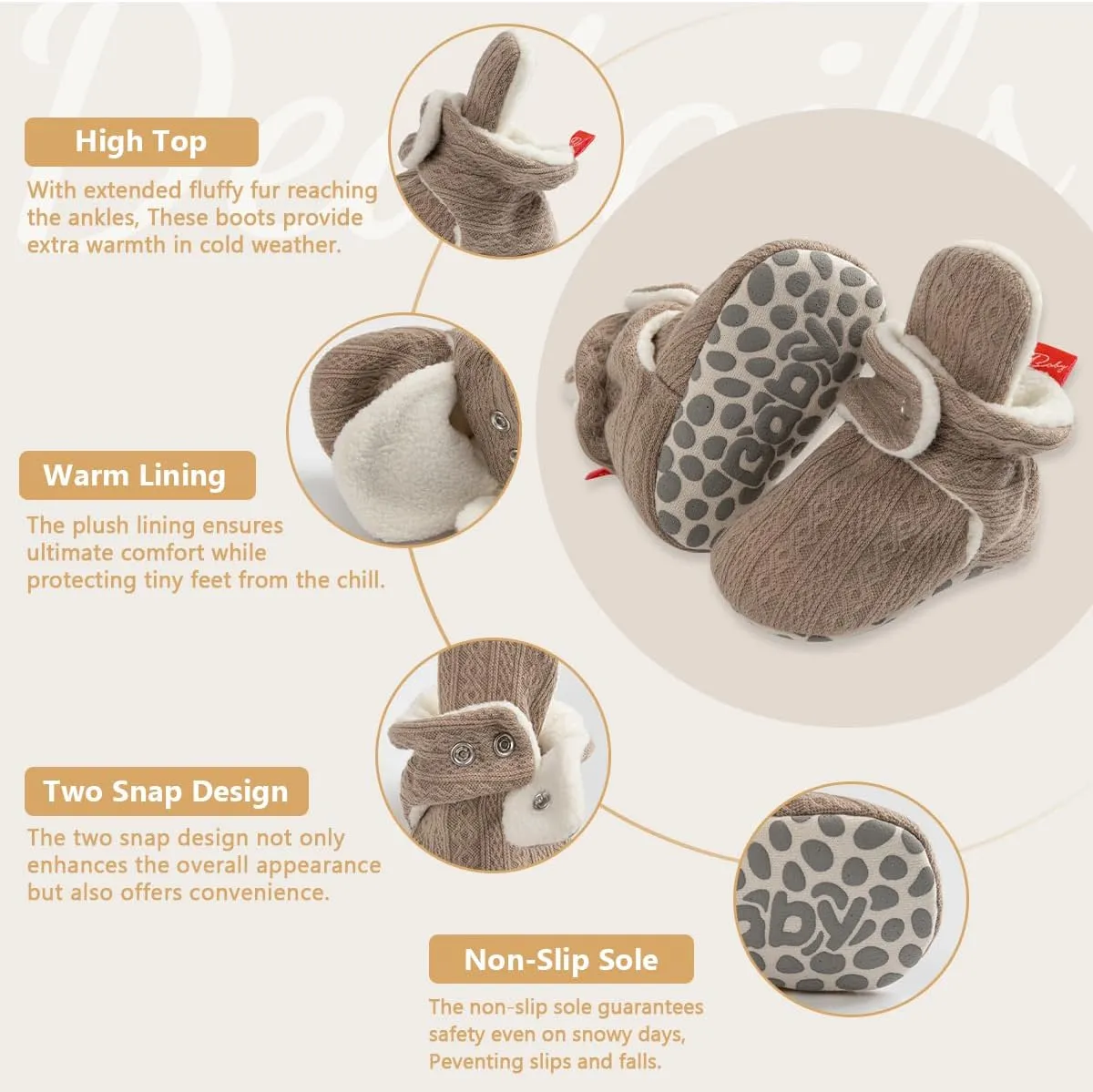 KIDSUN Infant Baby Boy Girl Cozy Fleece Bootie Newborn Stay On Slipper Winter Warm Gripper Non-Slip Crib Shoes