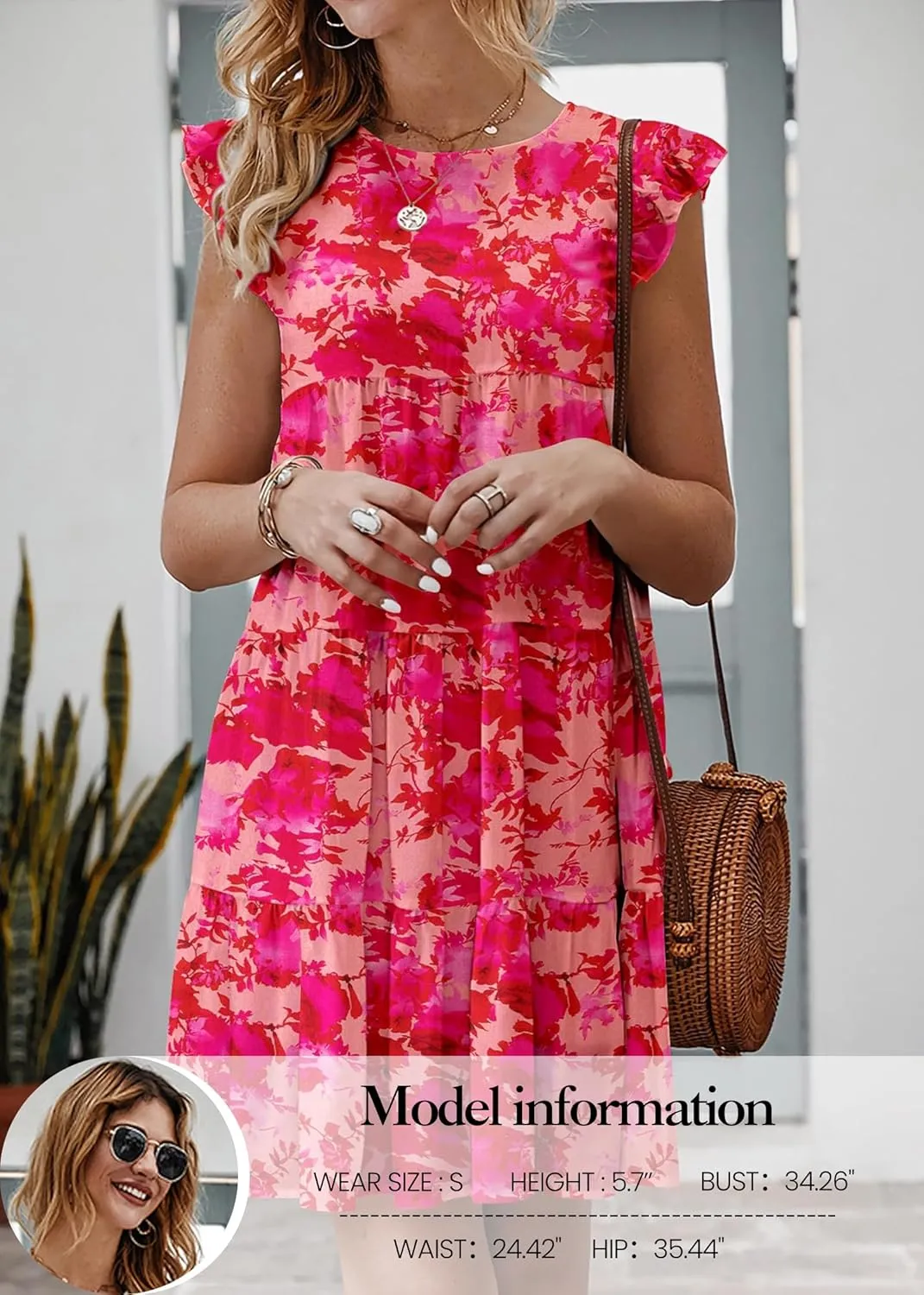 KIRUNDO Women's Summer Dresses Sleeveless Ruffle Sleeve Round Neck Solid Loose Short Flowy Pleated Mini Babydoll Dress