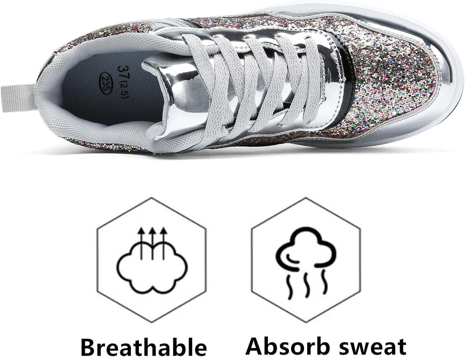 kkdom Women's Walking Shoes Breathable Mesh Comfort Lightweight Wedge Platform Sneakers