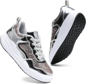 kkdom Women's Walking Shoes Breathable Mesh Comfort Lightweight Wedge Platform Sneakers