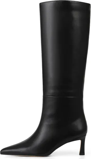 Knee High Boots Womens Wide Calf Kitten Heel Tall Boots Pointed Toe Suede Long Boots Trendy Dress Leather Low Heel High Boots Pull On