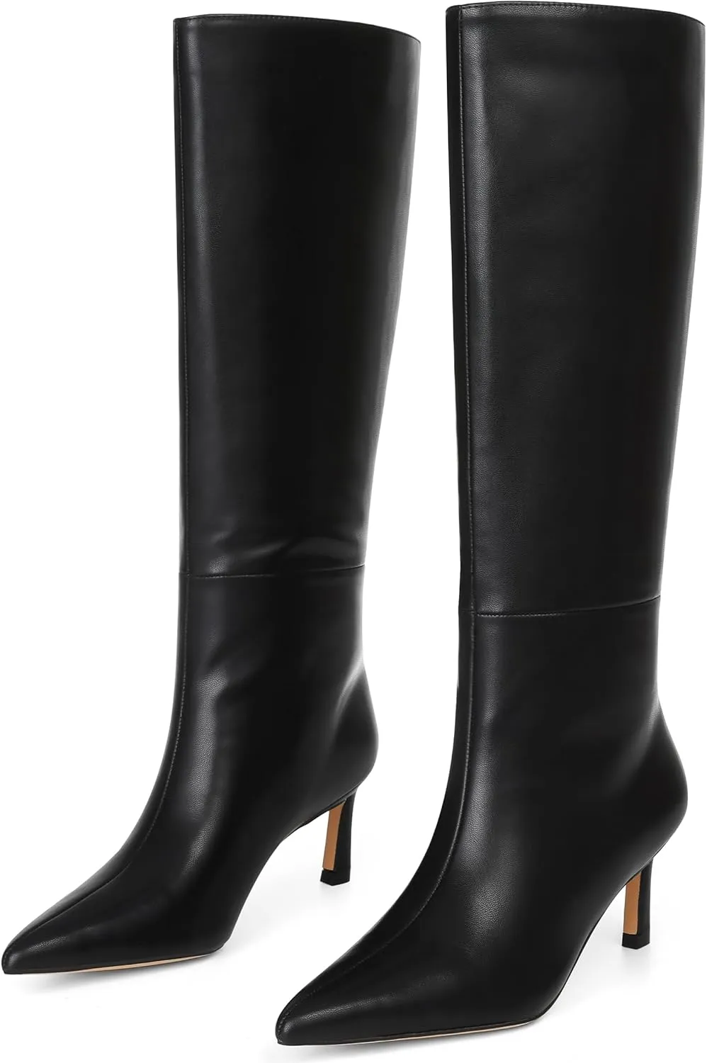 Knee High Boots Womens Wide Calf Kitten Heel Tall Boots Pointed Toe Suede Long Boots Trendy Dress Leather Low Heel High Boots Pull On