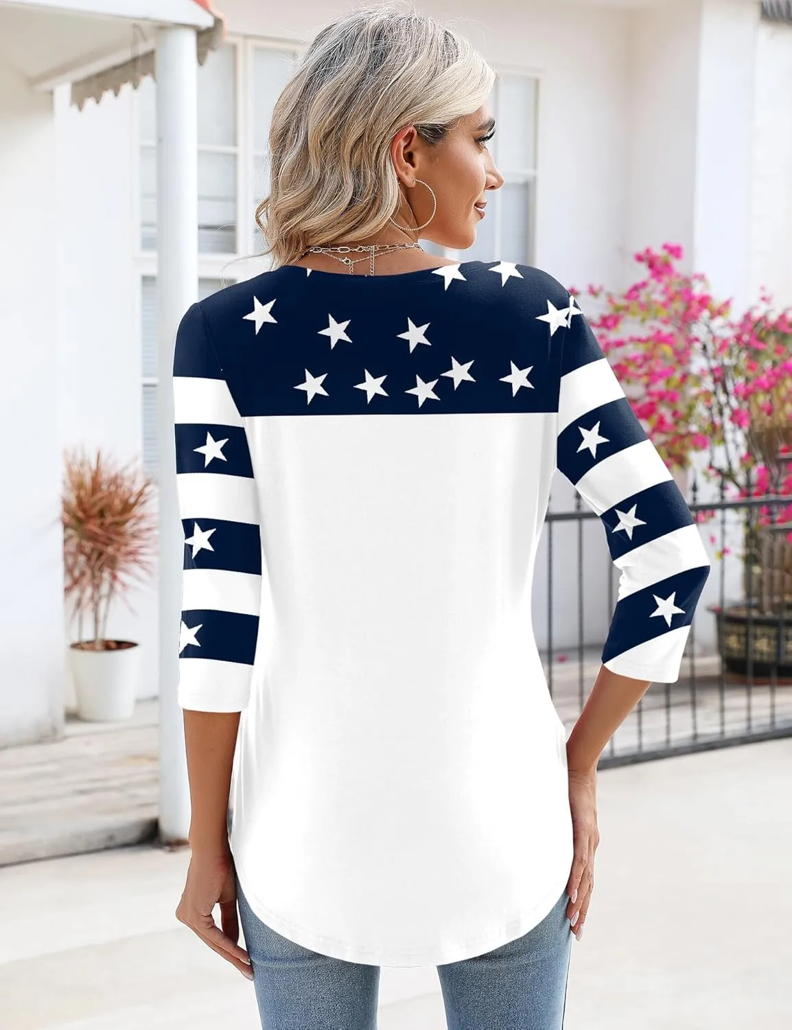 KTILG Women's V Neck T Shirts 3/4 Sleeve Blouse Summer Tops Dressy Casual Solid Basic Tees