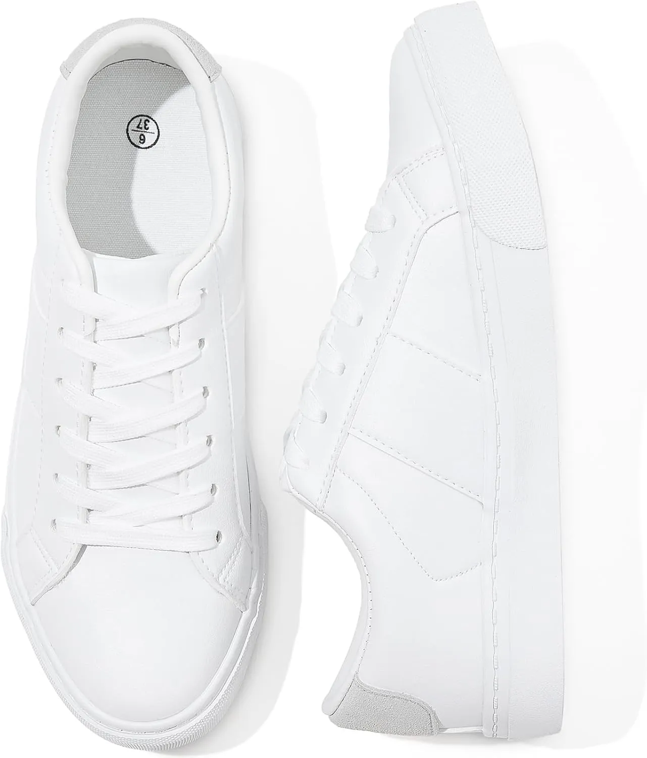 kufeiti White PU Leather Sneakers for Women Low Top Lace Up Tennis Shoes Women's Fashion Casual Shoes Sneakers