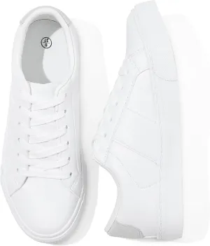 kufeiti White PU Leather Sneakers for Women Low Top Lace Up Tennis Shoes Women's Fashion Casual Shoes Sneakers