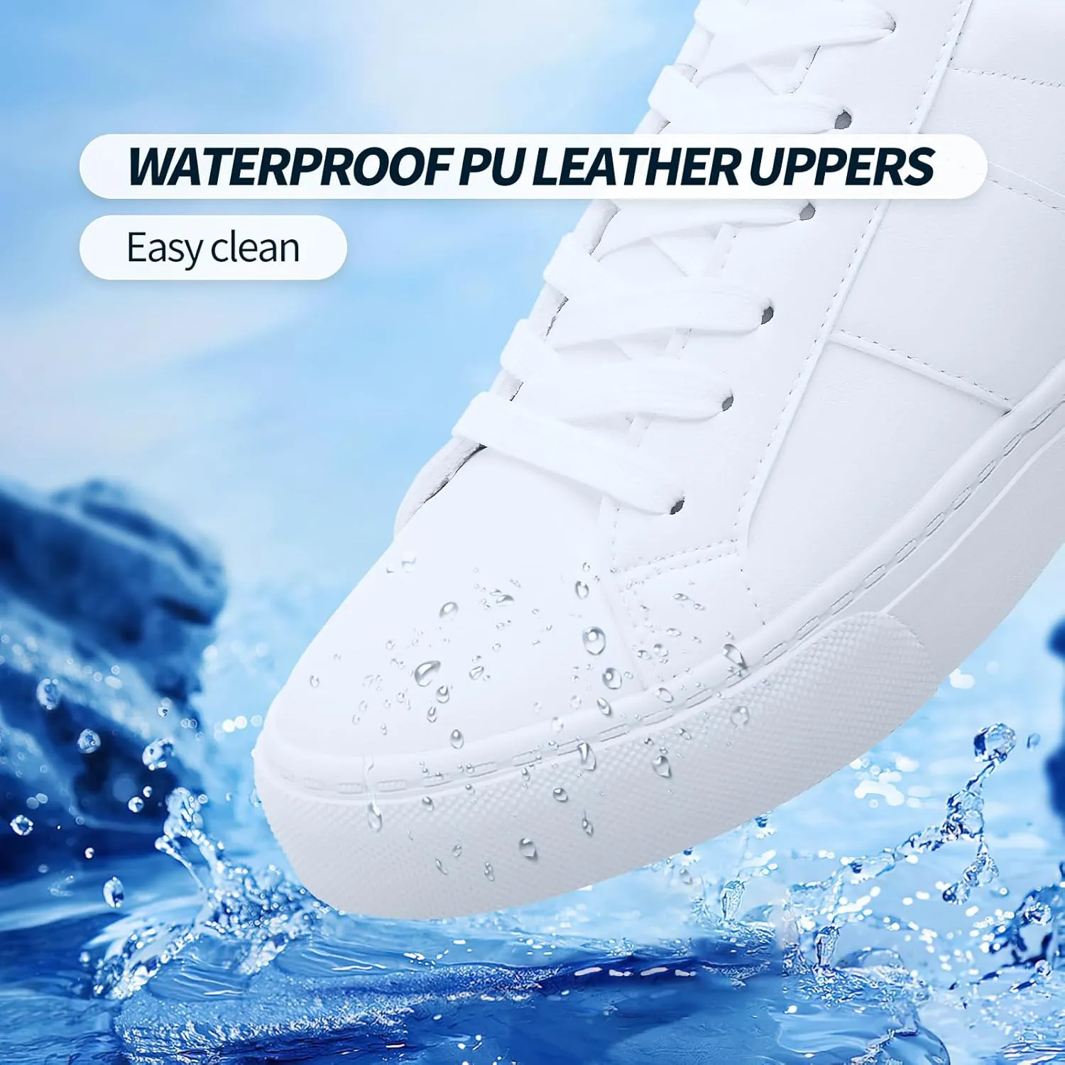 kufeiti White PU Leather Sneakers for Women Low Top Lace Up Tennis Shoes Women's Fashion Casual Shoes Sneakers