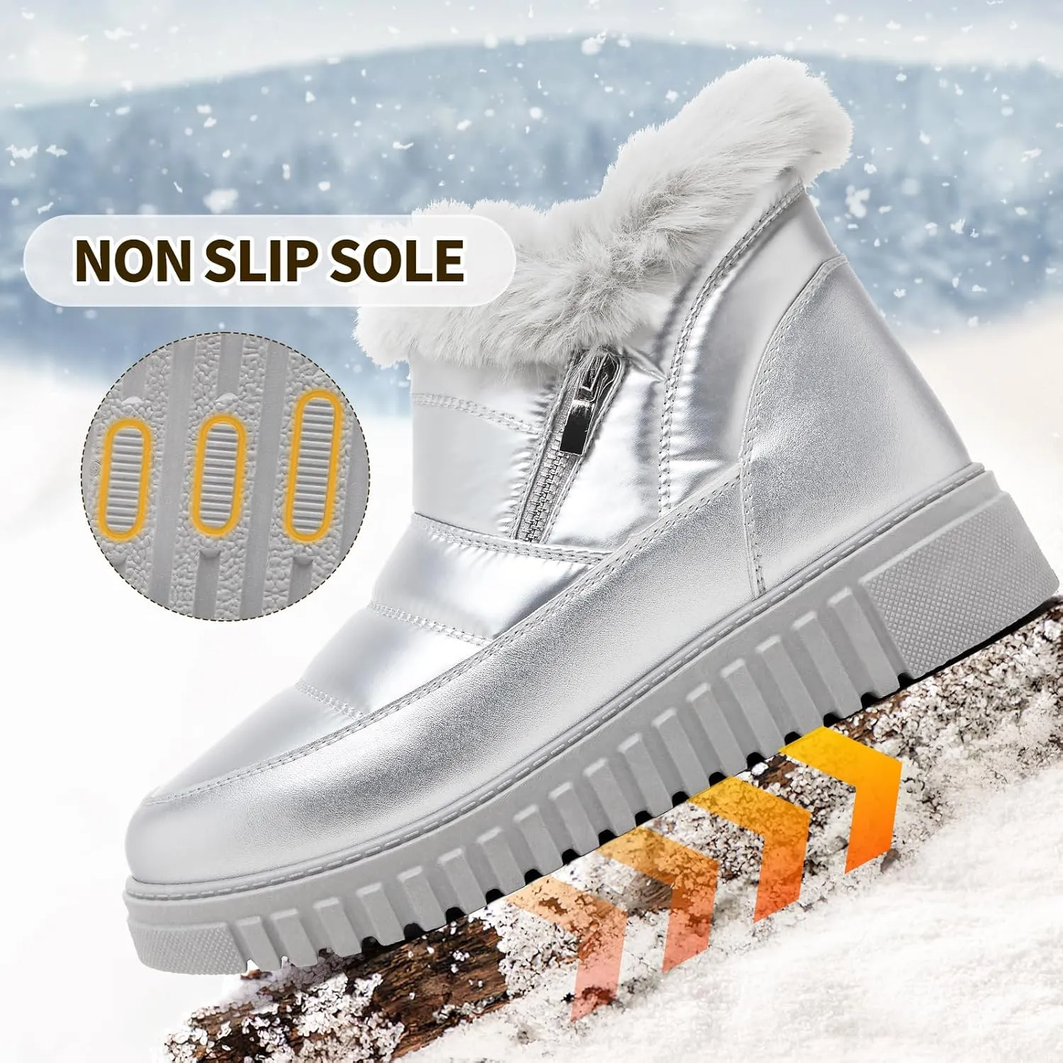 kufeiti Women's Waterproof Fall Winter Snow Boots Platform Fur Lined Ankle Boots for Women with Side Zipper Non Slip Outdoor Work Boots