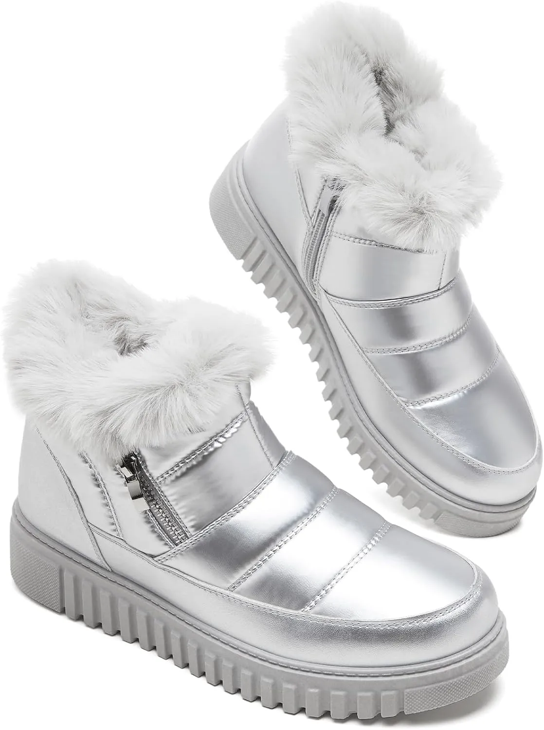 kufeiti Women's Waterproof Fall Winter Snow Boots Platform Fur Lined Ankle Boots for Women with Side Zipper Non Slip Outdoor Work Boots