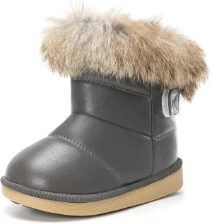 KVbabby Toddler boots Kids Snow Boots Girl's Warm Winter Boots Waterproof Boot PU Leather Non-slip