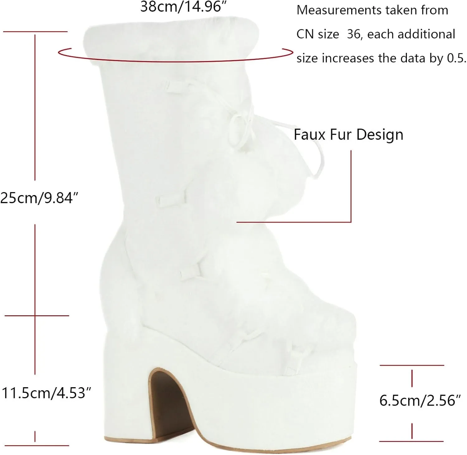 KysBloes Women Fluffy Faux Fur Boots Mid Calf Platform Boots Chunky High Heel Lace Up Winter Boots Warm Long Fur Boots for Ladies