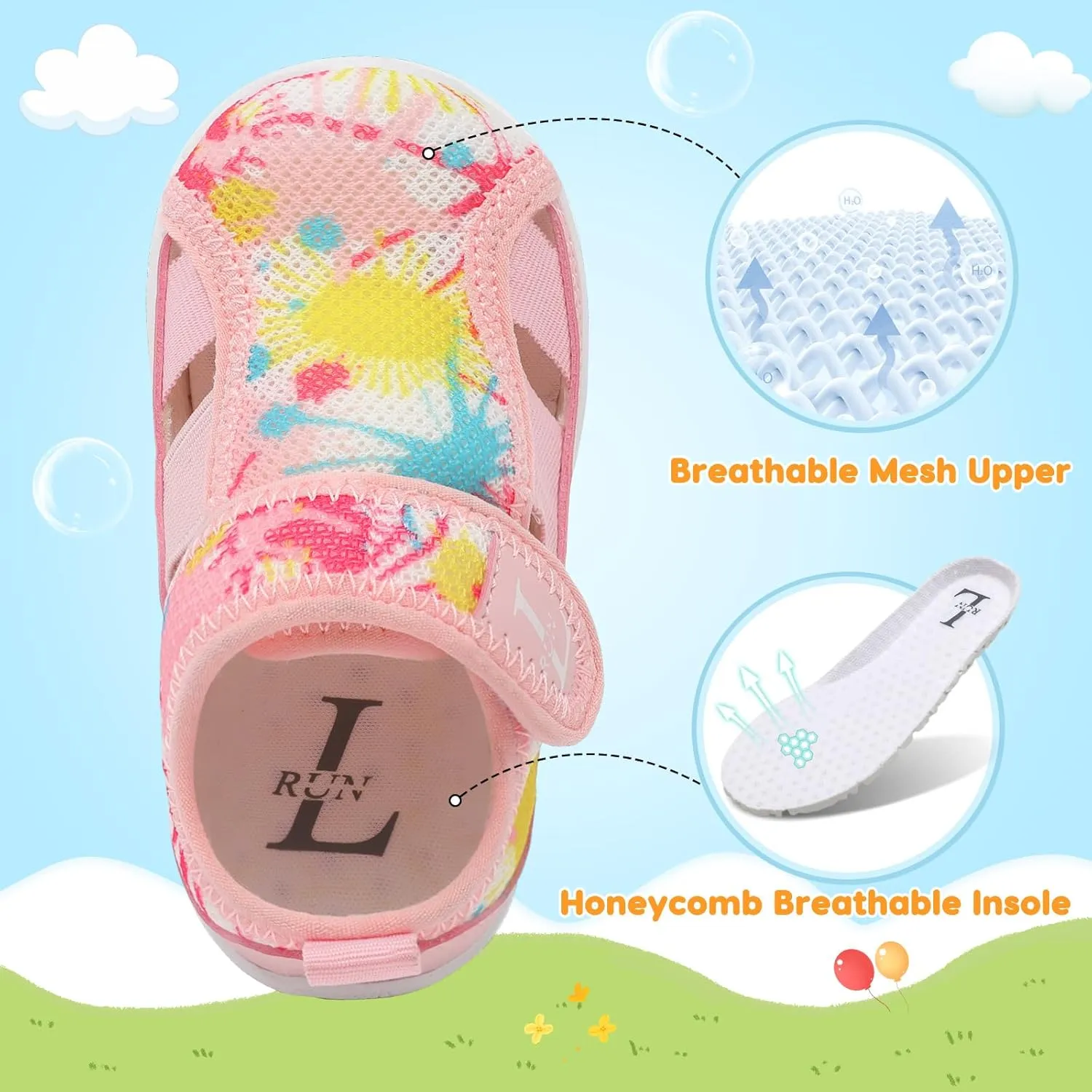 L-RUN Toddler Shoes Barefoot Kids Sneakers Wide Minimalist Boys Girls Summer Footwear for Indoor Outdoor Walking Running