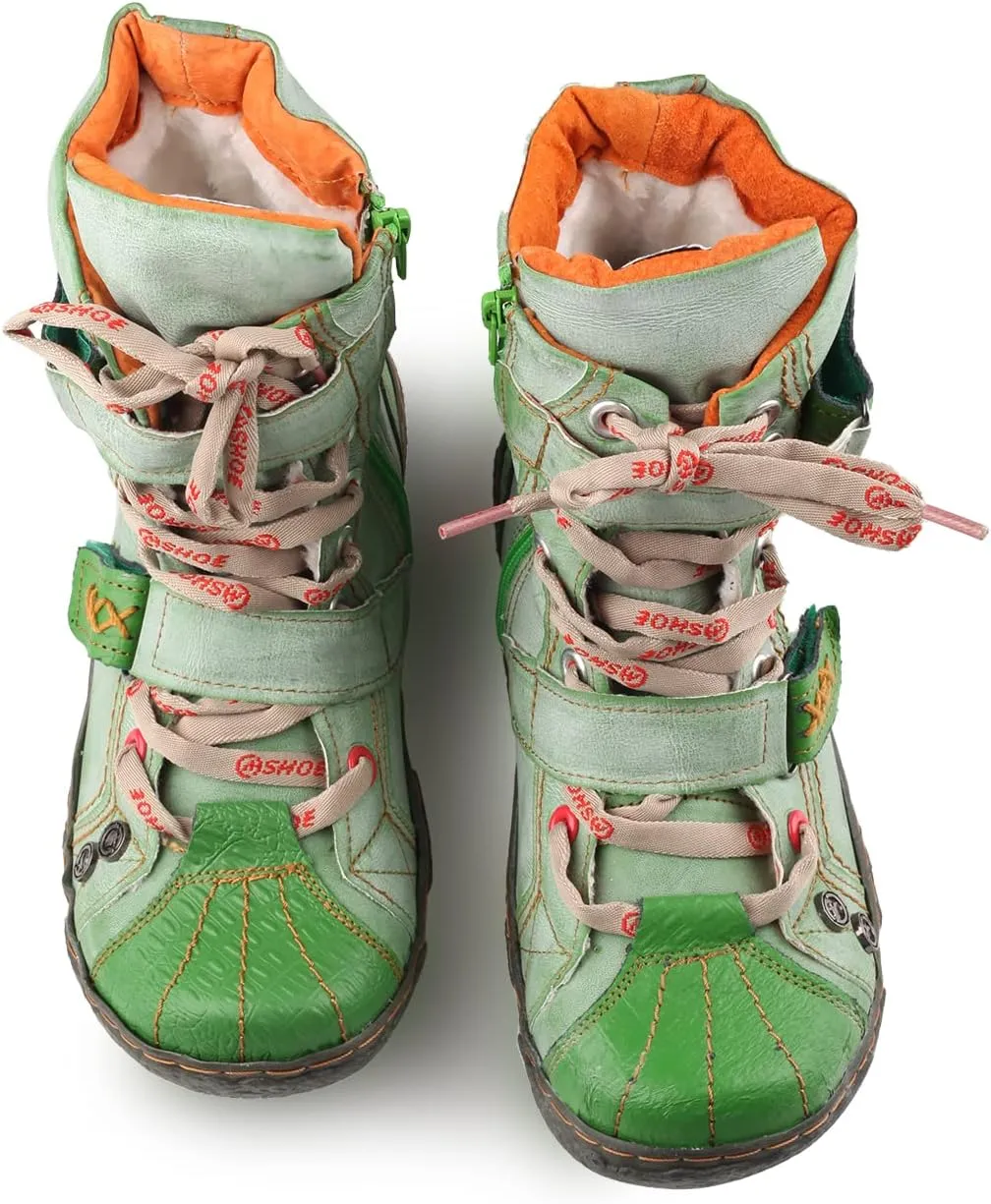 Lace-Up PU Leather Boots Flat Women's Snow Boots with Fur Lining