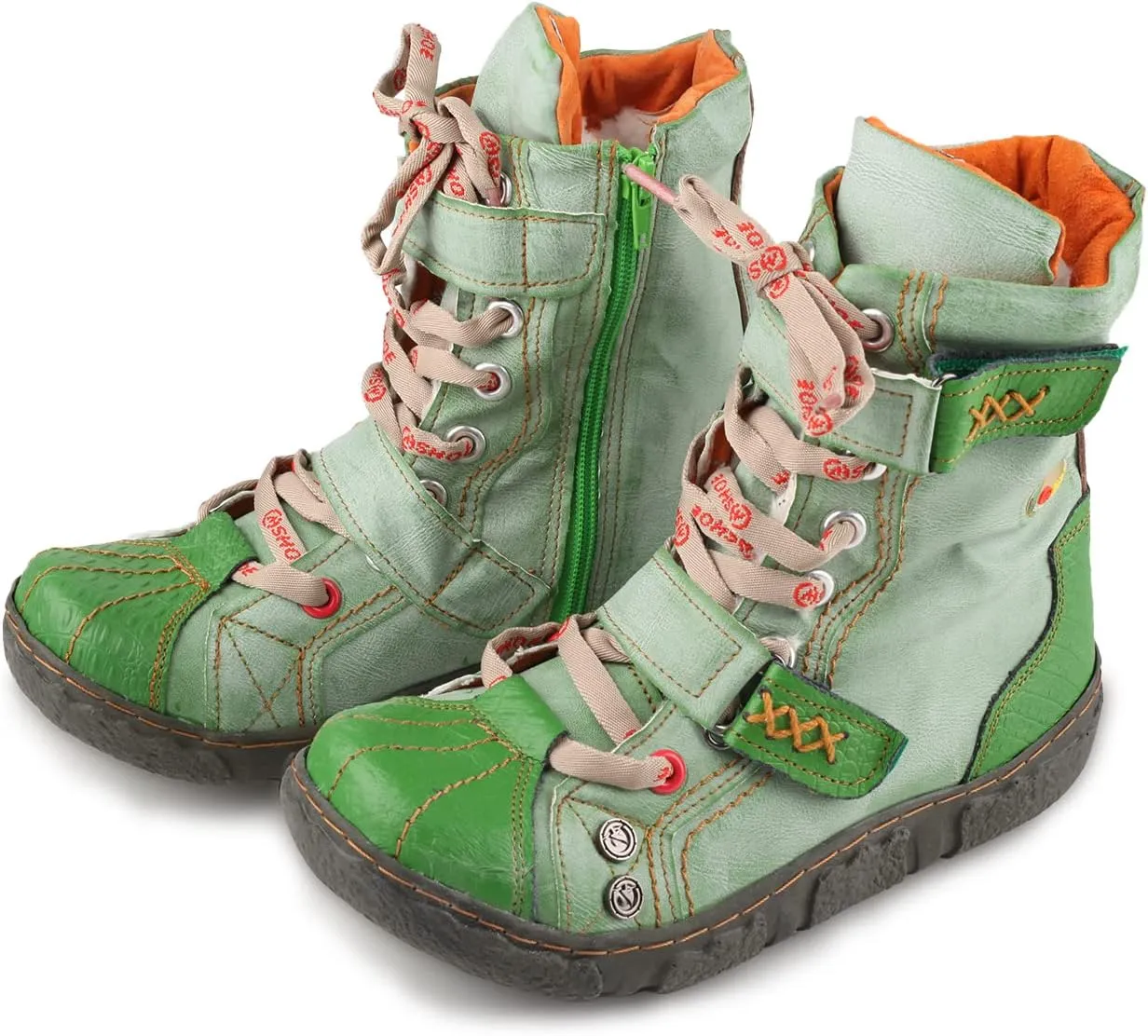 Lace-Up PU Leather Boots Flat Women's Snow Boots with Fur Lining