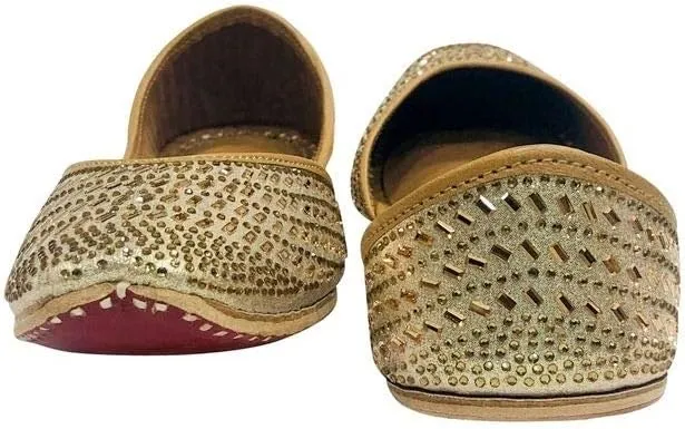 Ladies Golden Punjabi Jutti Ethnic Mojari Handmade Rajasthani Jooti
