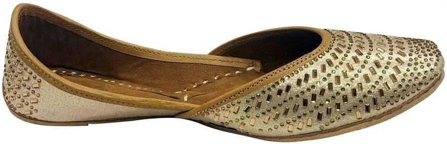 Ladies Golden Punjabi Jutti Ethnic Mojari Handmade Rajasthani Jooti