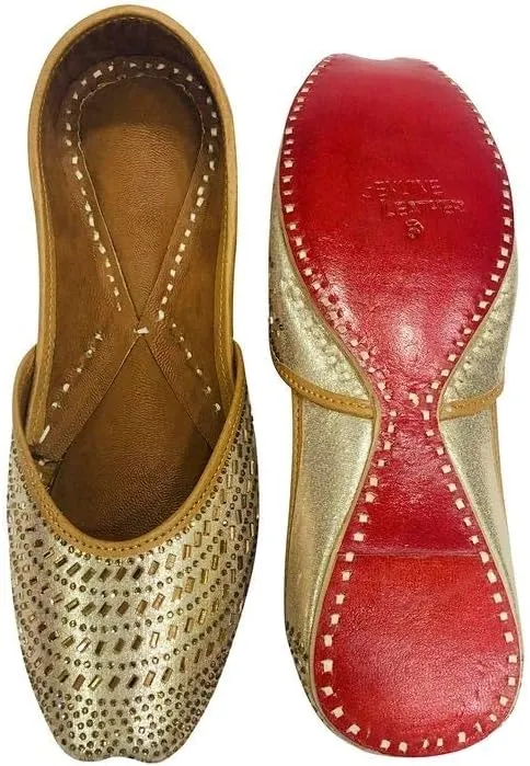 Ladies Golden Punjabi Jutti Ethnic Mojari Handmade Rajasthani Jooti