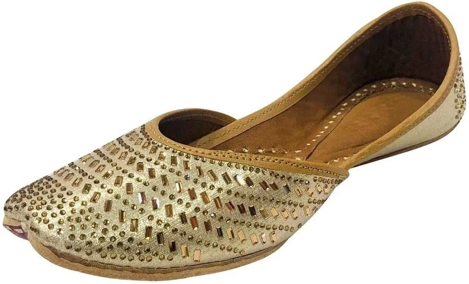 Ladies Golden Punjabi Jutti Ethnic Mojari Handmade Rajasthani Jooti