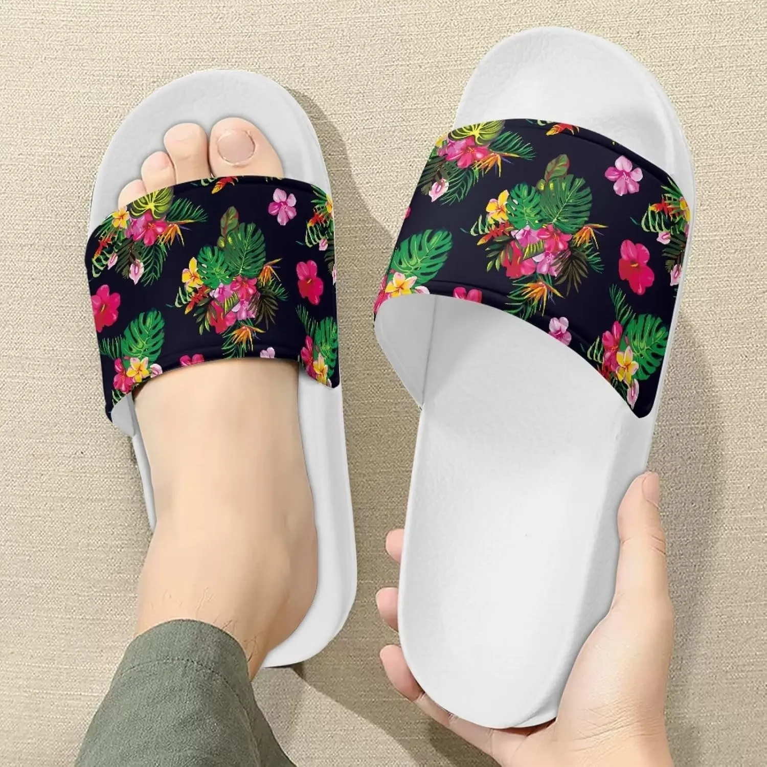 Ladies Open Toe Sport Sandals Non-Slip Cozy Shower Shoes Comfortable Peep Toe Slide Sandals Single Band Plain Ultimate Comfort Slippers for Summer