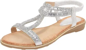Ladies Summer Fashion Hollow Rhinestone Flat Bottom Bohemian Comfortable Large Size Womens Leopard Print Sandals Size 8