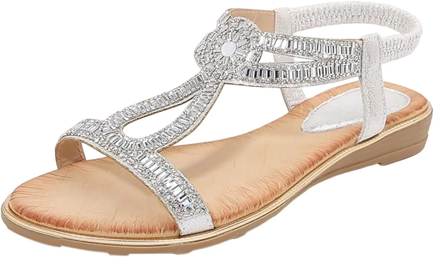 Ladies Summer Fashion Hollow Rhinestone Flat Bottom Bohemian Comfortable Large Size Womens Leopard Print Sandals Size 8