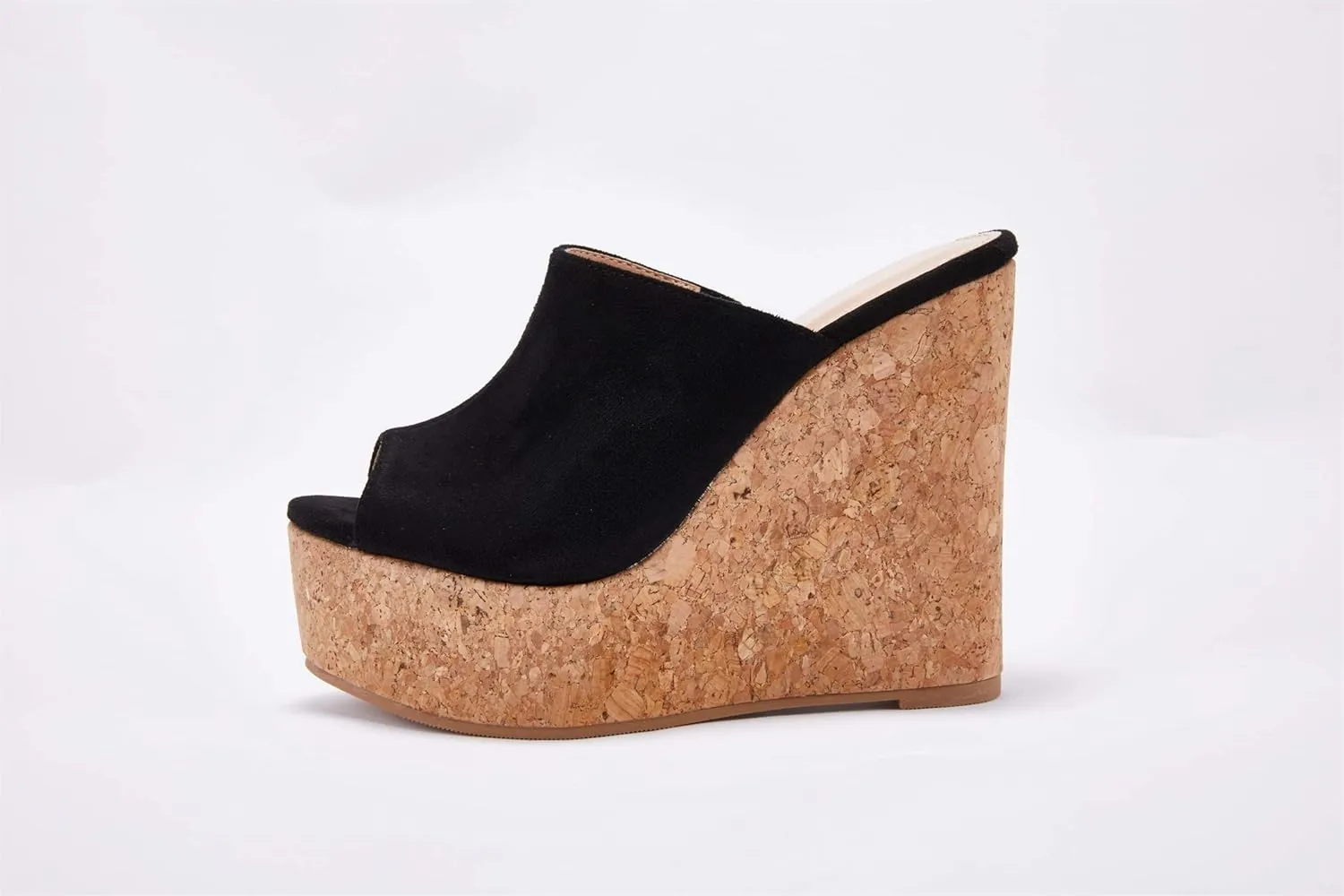 LAICIGO Womens Wedge Platform Slide on Sandals Open Toe Cork Faux Suede Dress Summer Slippers Shoes