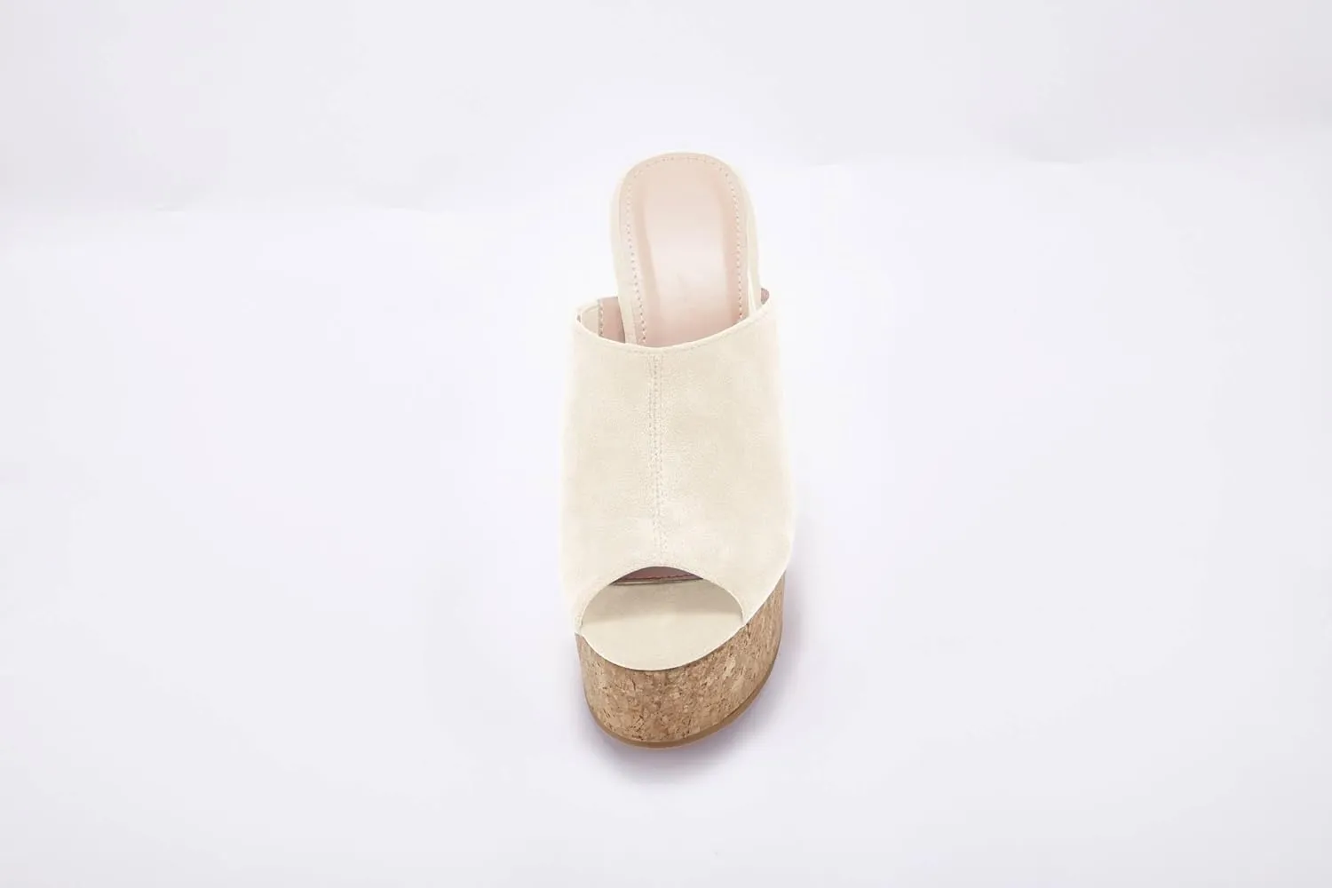 LAICIGO Womens Wedge Platform Slide on Sandals Open Toe Cork Faux Suede Dress Summer Slippers Shoes