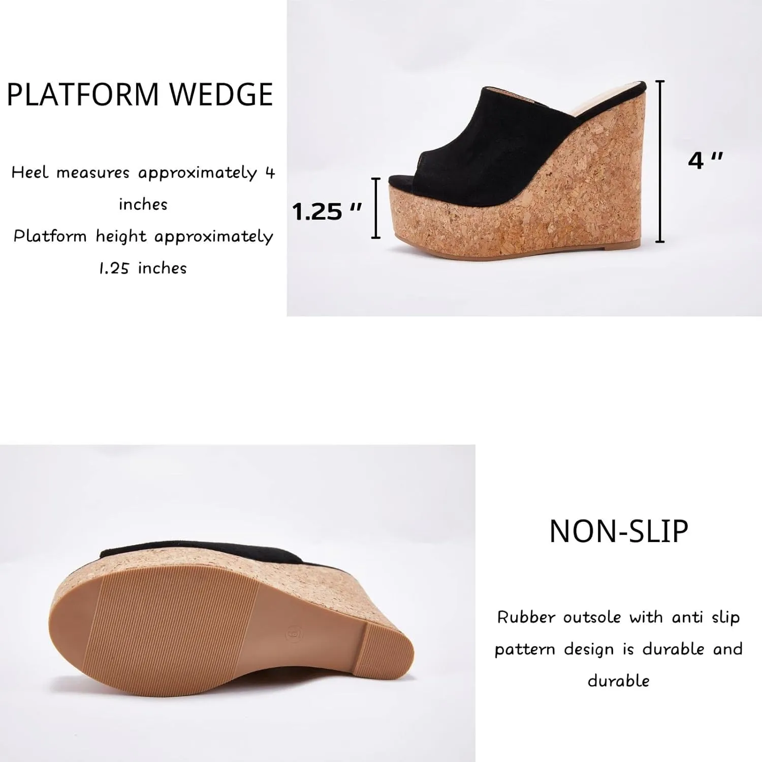LAICIGO Womens Wedge Platform Slide on Sandals Open Toe Cork Faux Suede Dress Summer Slippers Shoes