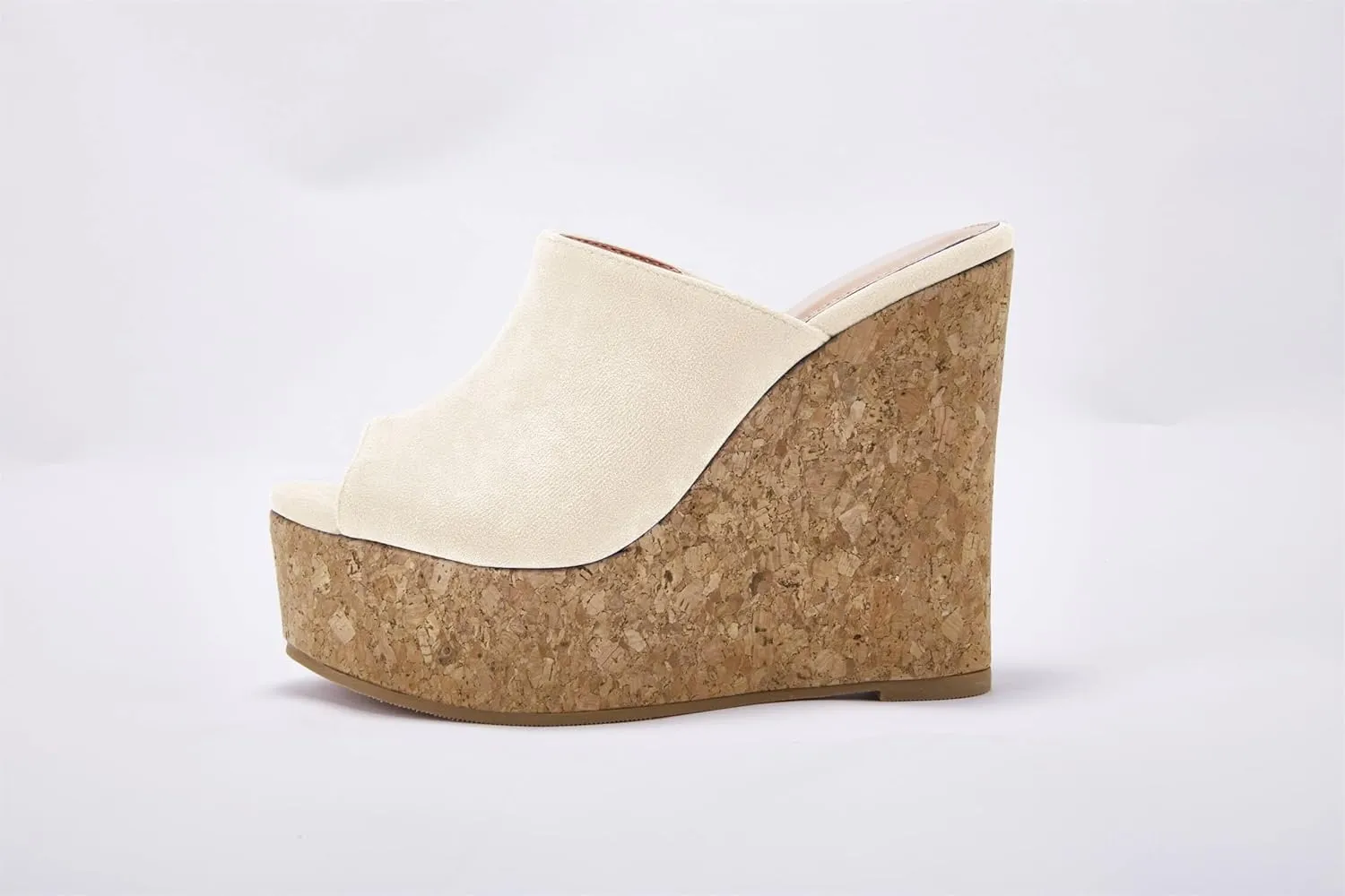 LAICIGO Womens Wedge Platform Slide on Sandals Open Toe Cork Faux Suede Dress Summer Slippers Shoes