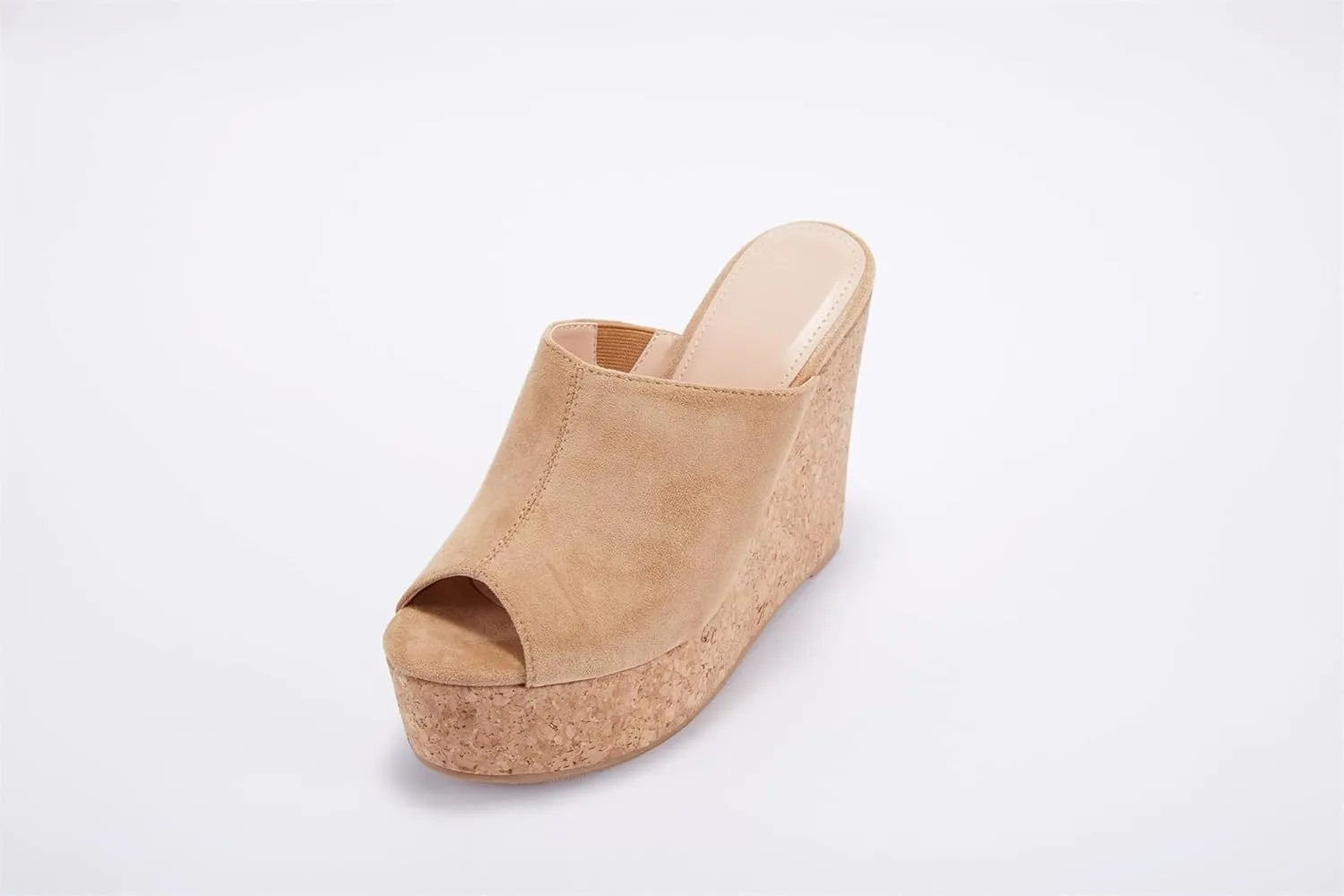 LAICIGO Womens Wedge Platform Slide on Sandals Open Toe Cork Faux Suede Dress Summer Slippers Shoes