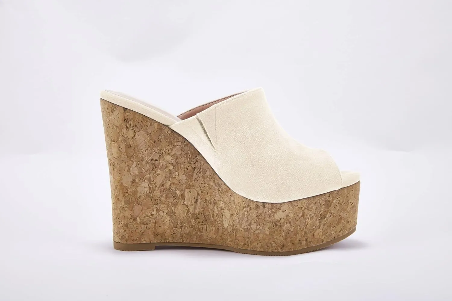 LAICIGO Womens Wedge Platform Slide on Sandals Open Toe Cork Faux Suede Dress Summer Slippers Shoes