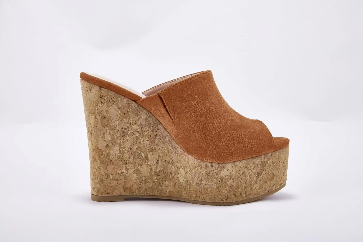 LAICIGO Womens Wedge Platform Slide on Sandals Open Toe Cork Faux Suede Dress Summer Slippers Shoes