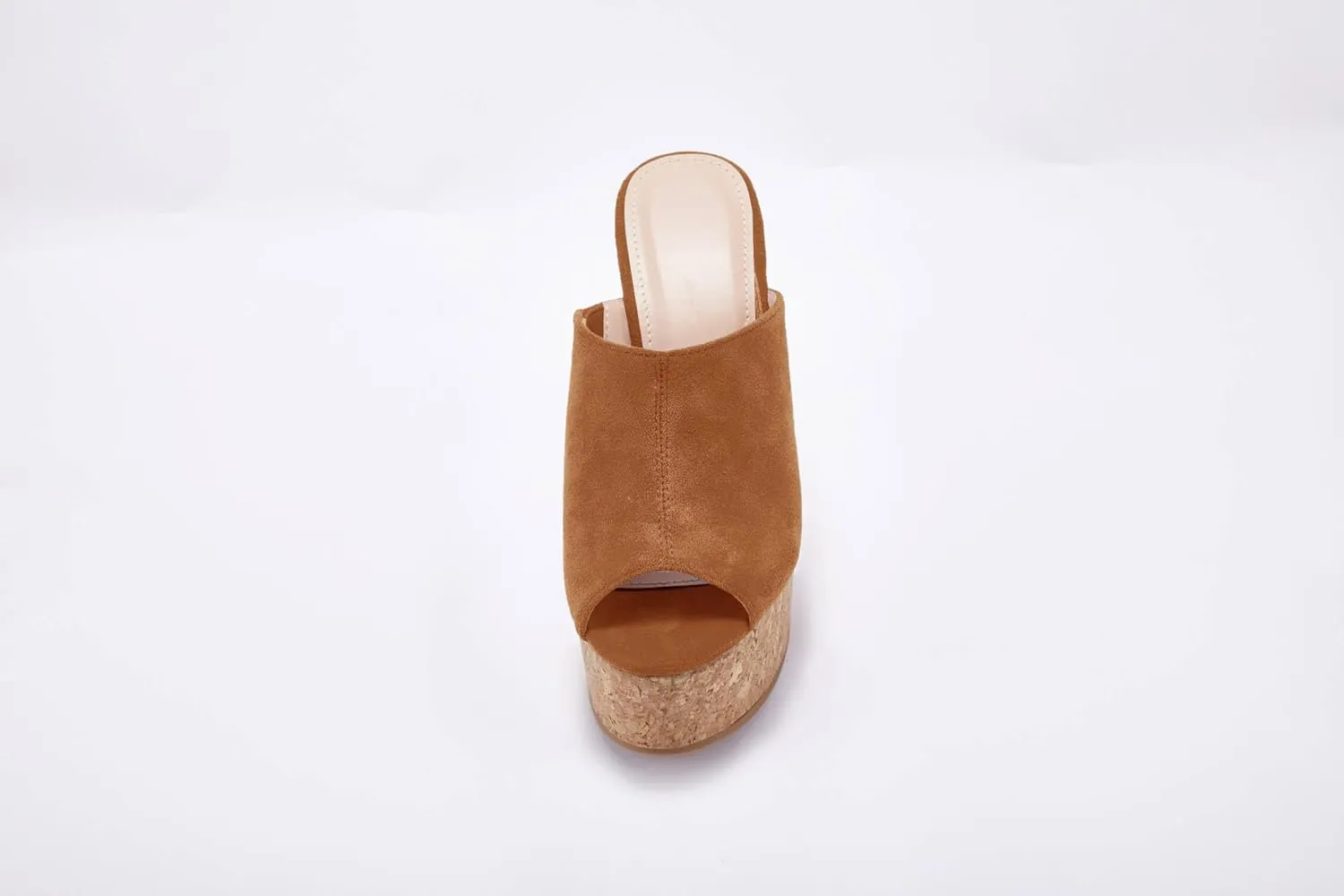 LAICIGO Womens Wedge Platform Slide on Sandals Open Toe Cork Faux Suede Dress Summer Slippers Shoes