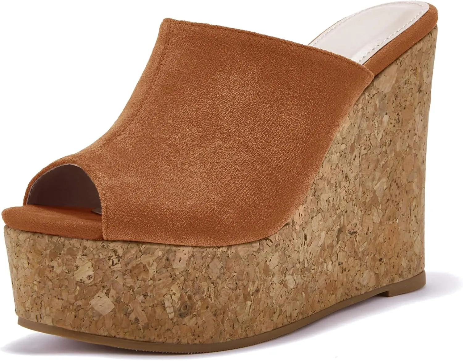 LAICIGO Womens Wedge Platform Slide on Sandals Open Toe Cork Faux Suede Dress Summer Slippers Shoes