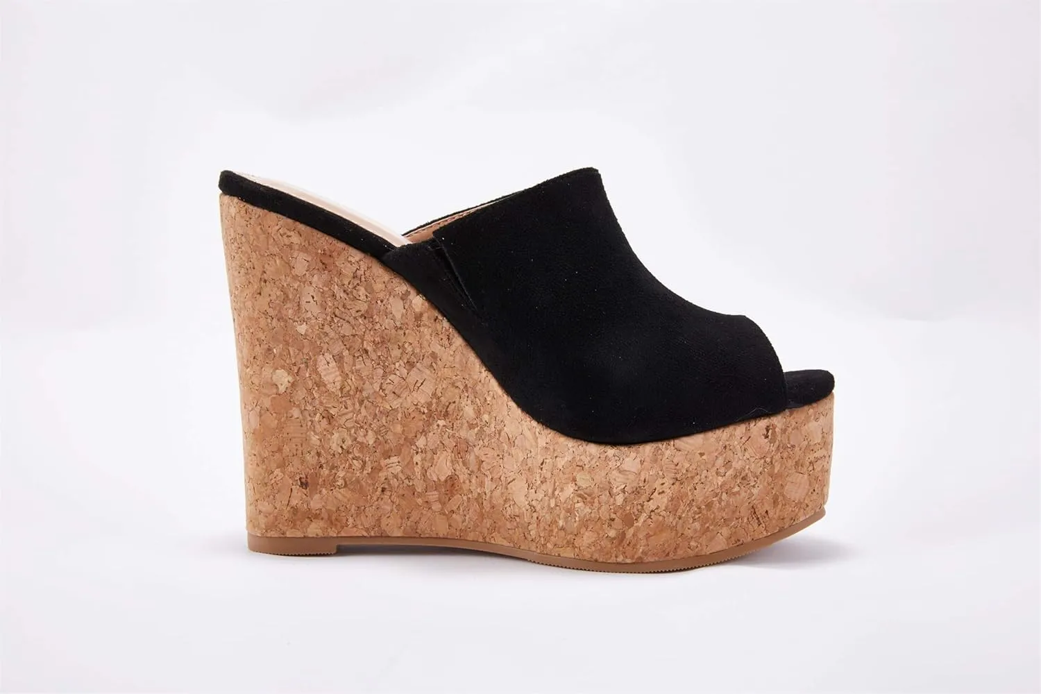 LAICIGO Womens Wedge Platform Slide on Sandals Open Toe Cork Faux Suede Dress Summer Slippers Shoes