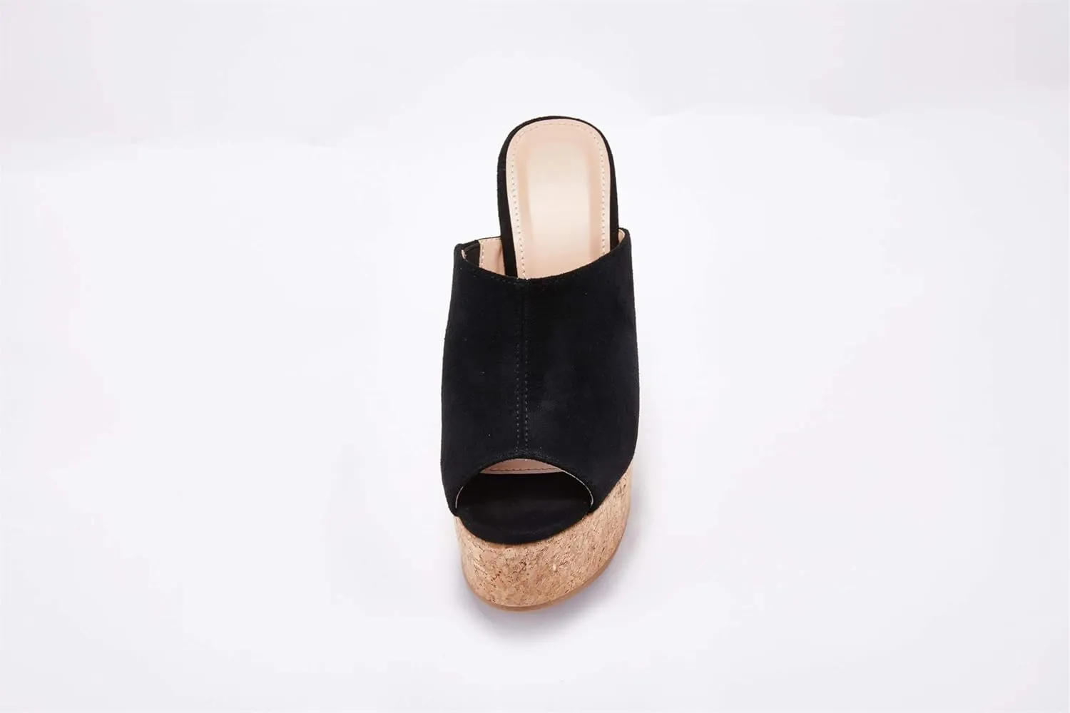 LAICIGO Womens Wedge Platform Slide on Sandals Open Toe Cork Faux Suede Dress Summer Slippers Shoes