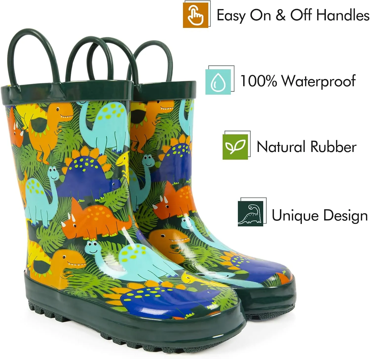 landchief Toddler Rain Boots, Kids Rain Boots Waterproof Rubber Boots for Girls and Boys with Fun Patterns and Easy-On Handles