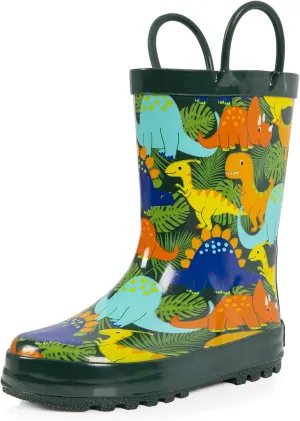 landchief Toddler Rain Boots, Kids Rain Boots Waterproof Rubber Boots for Girls and Boys with Fun Patterns and Easy-On Handles